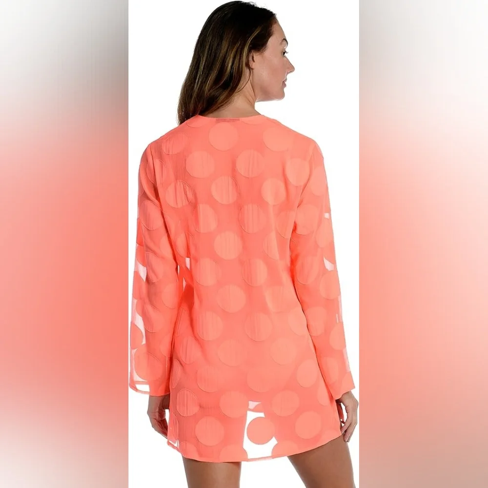 ​La Blanca Coral Neon Orange Polka Dot Sheer Swim Cover Up Size Large - Picture 9 of 11
